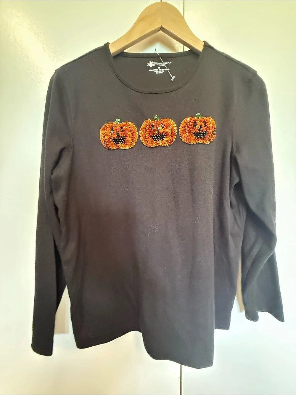 New Bobbie DesG. Originals Studio Long Sleeve sequined Pumpkin Tee